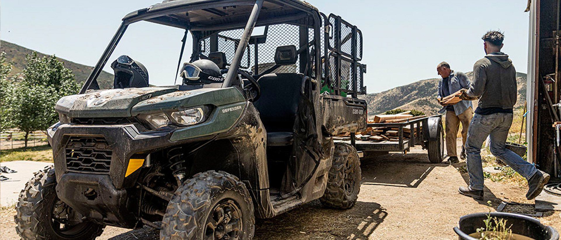 Can Am Defender with trailer towing a full load